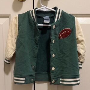 Green and Cream Varsity Jacket with Football Patch